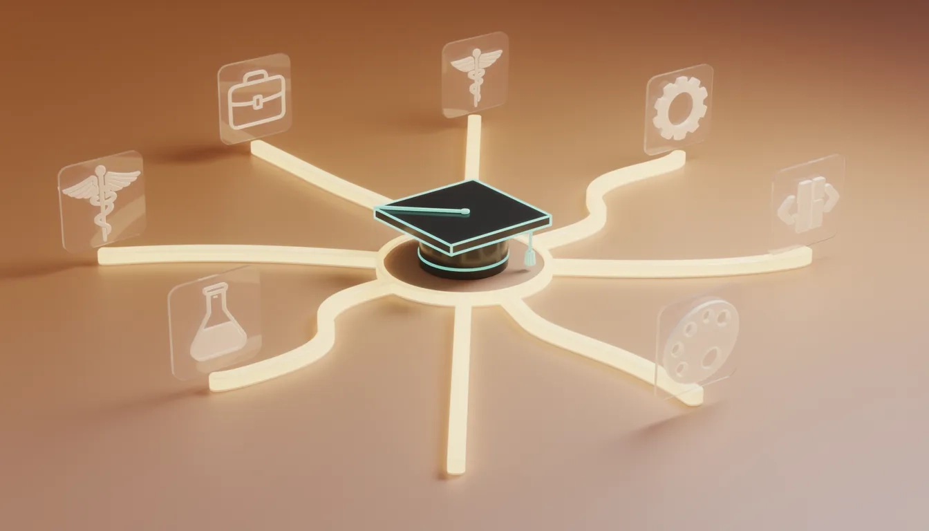 Illustration of branching career paths for education degree graduates