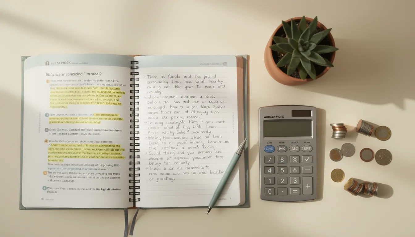 Textbook and financial planning materials representing social work master's cost and curriculum